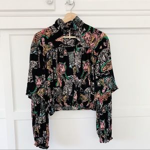 Free People Neon Tiger Flowy Bohemian Top Small